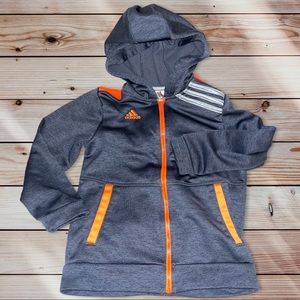 ADIDAS 7 EUC Jacket w/Hood Heathered Gray+Orange Zipper/Light Gray Stripes